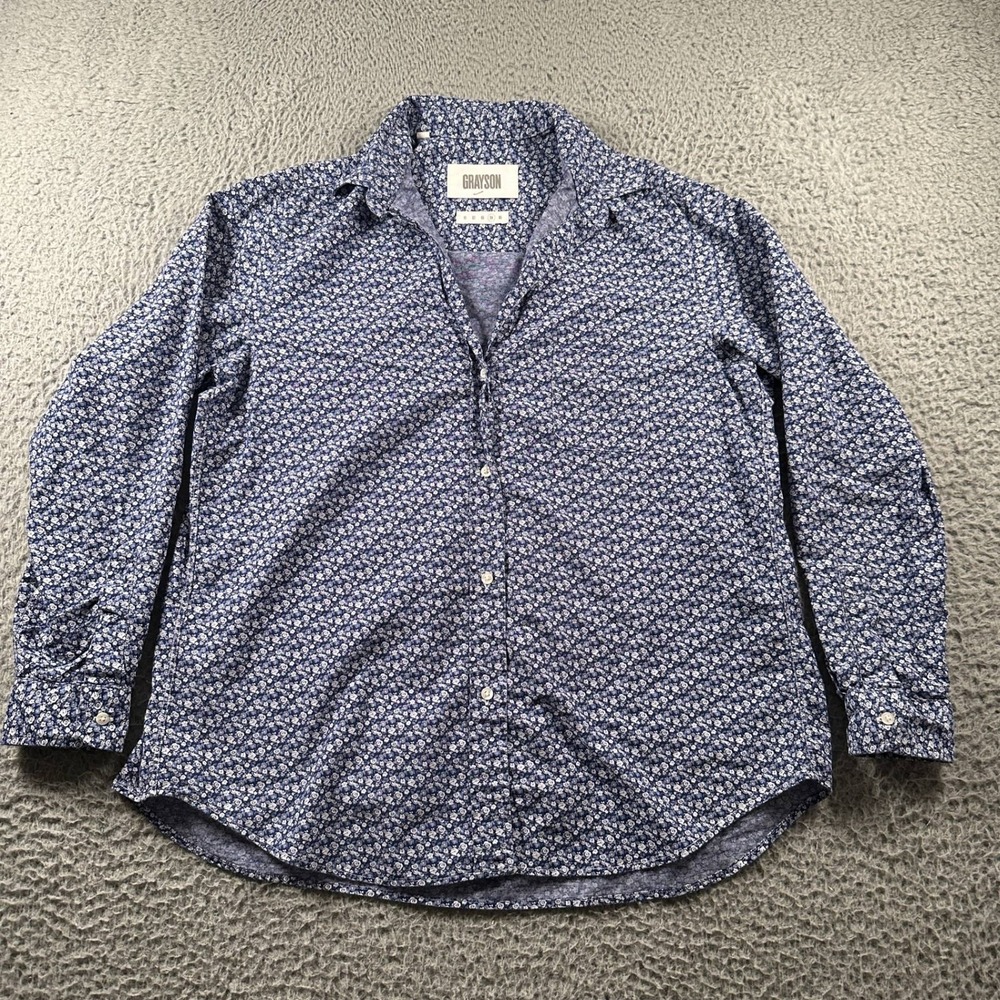 Grayson Hero Shirt Women's 04 Blue Floral Button Down Long Sleeve Top Casual